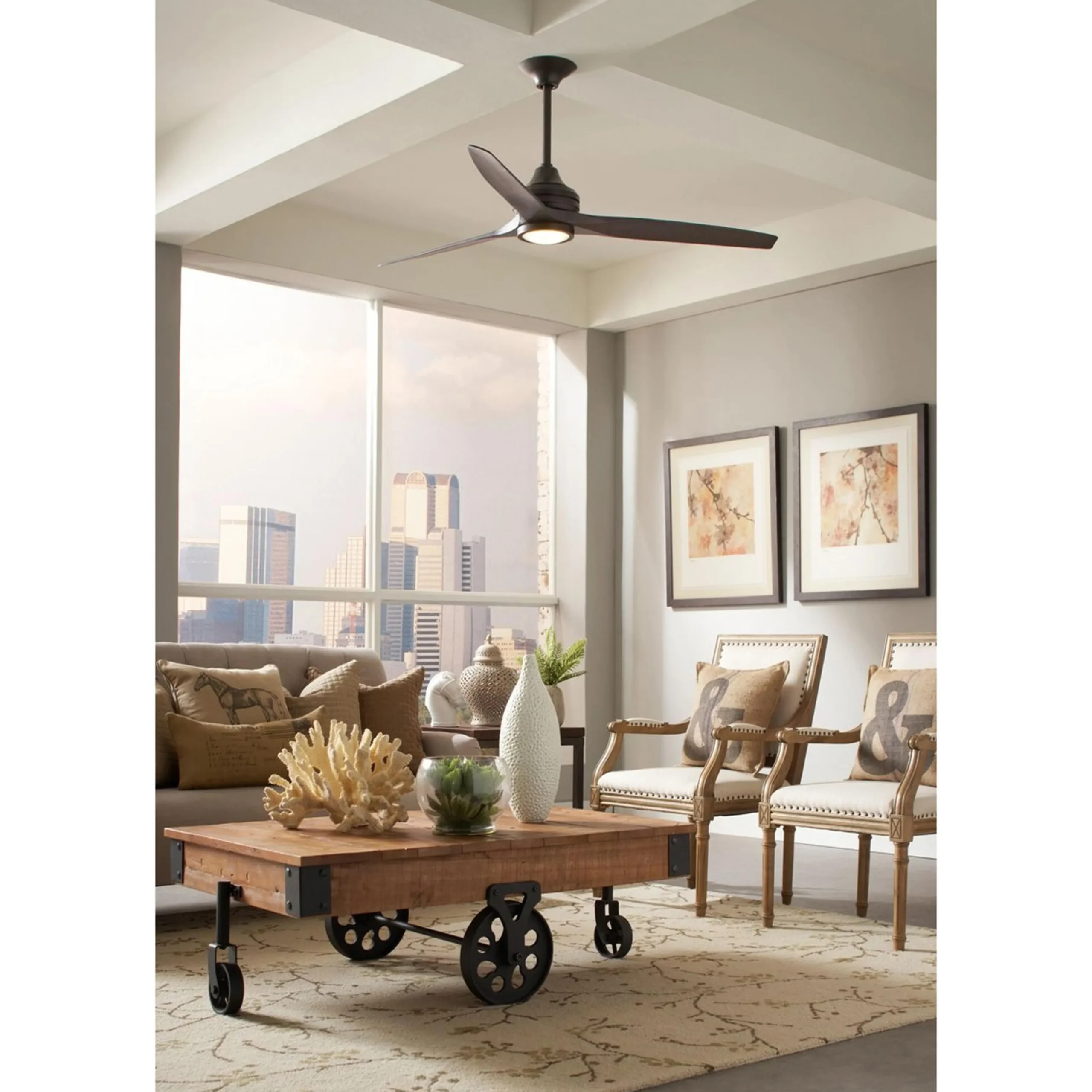 60" Indoor / Outdoor Metal and Wood LED Ceiling Fan