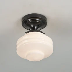 Art Deco White Glass Semi-Flush Ceiling Light
