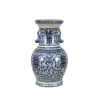 Chinoiserie Handled Blue and White Vase
