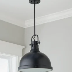 Classic Dome Shade Pendant Light with Rod - Large