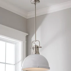 Classic Dome Shade Pendant Light with Rod - Large