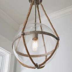 Coastal Cottage Rope Globe Pendant