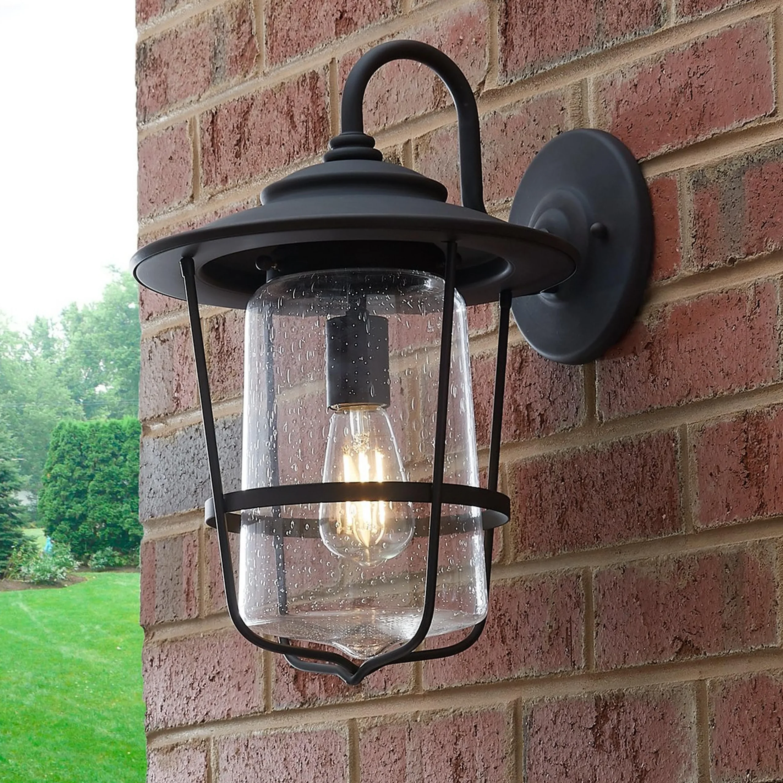 Contemporary Seeded Glass Outdoor Sconce - Medium