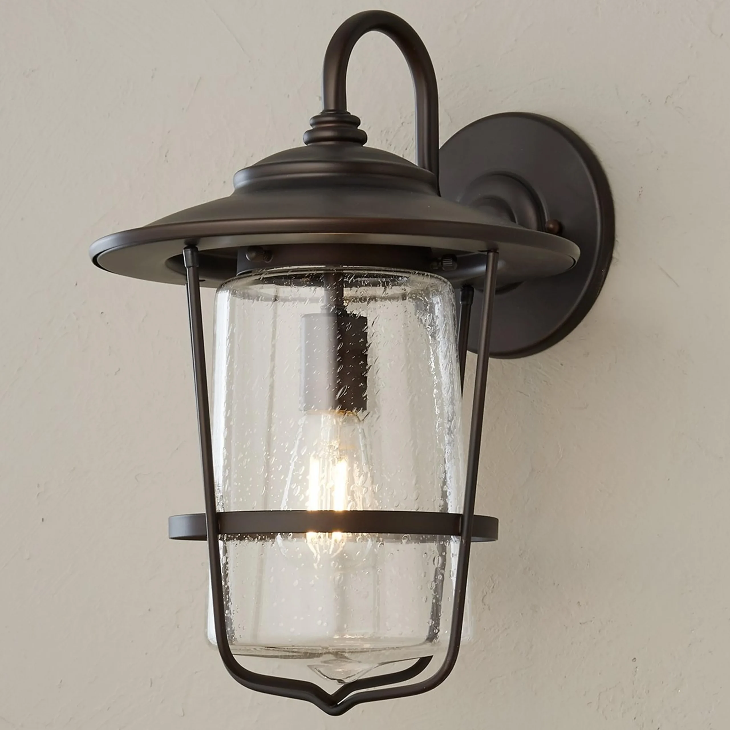 Contemporary Seeded Glass Outdoor Sconce - Medium