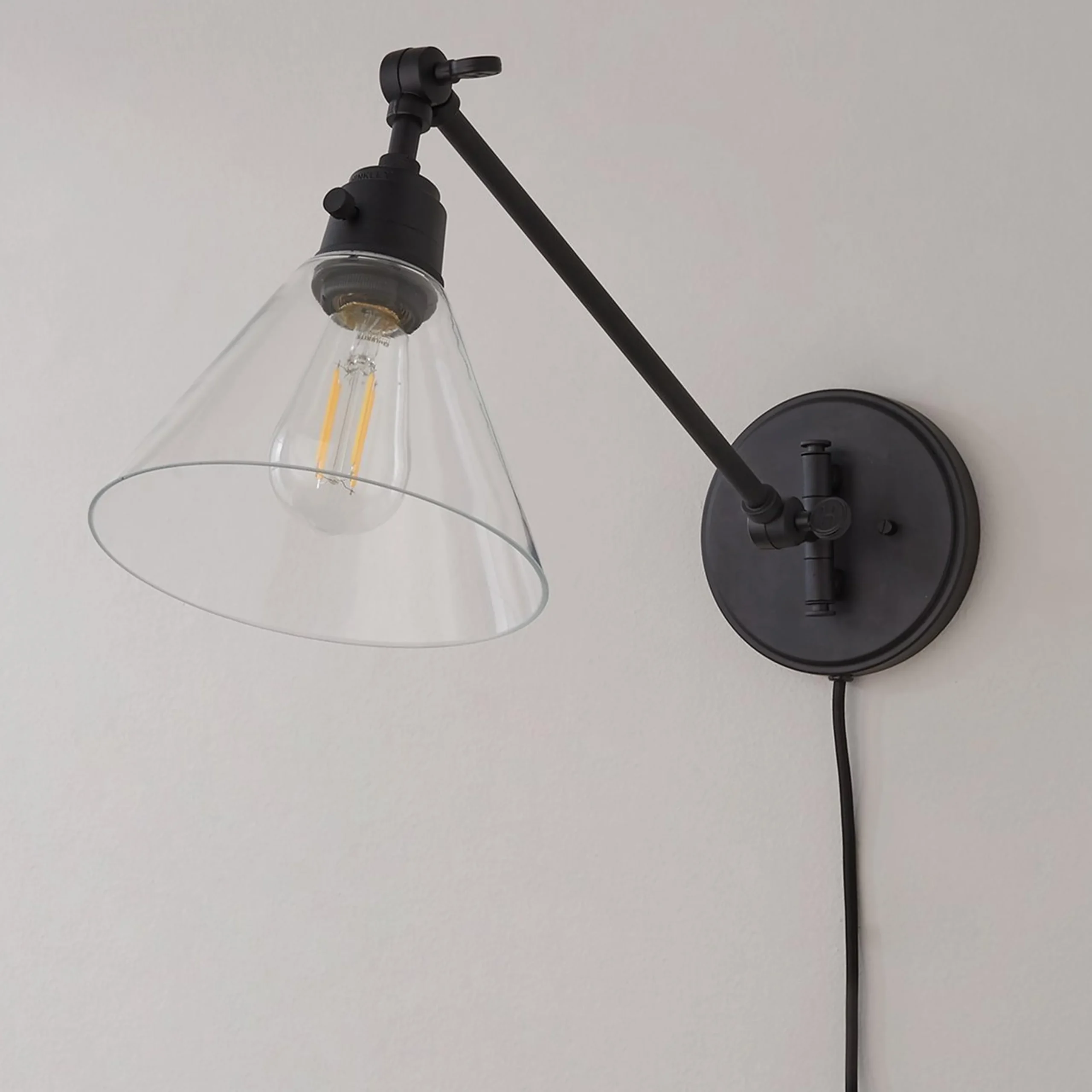 Cyrus Straight Swing Arm Sconce - Glass Shade