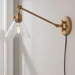 Cyrus Straight Swing Arm Sconce - Glass Shade