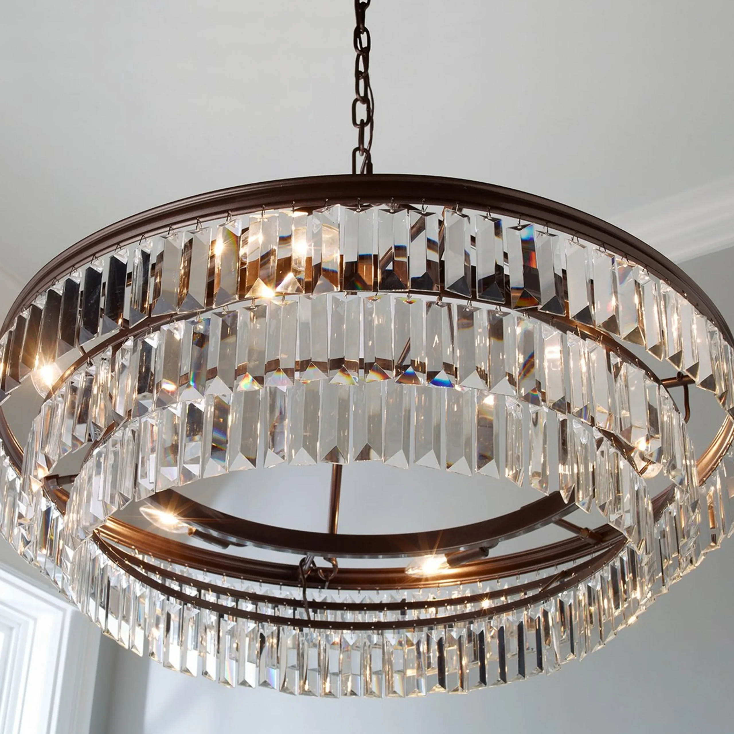 Faceted Glass Layered Chandelier - 30"