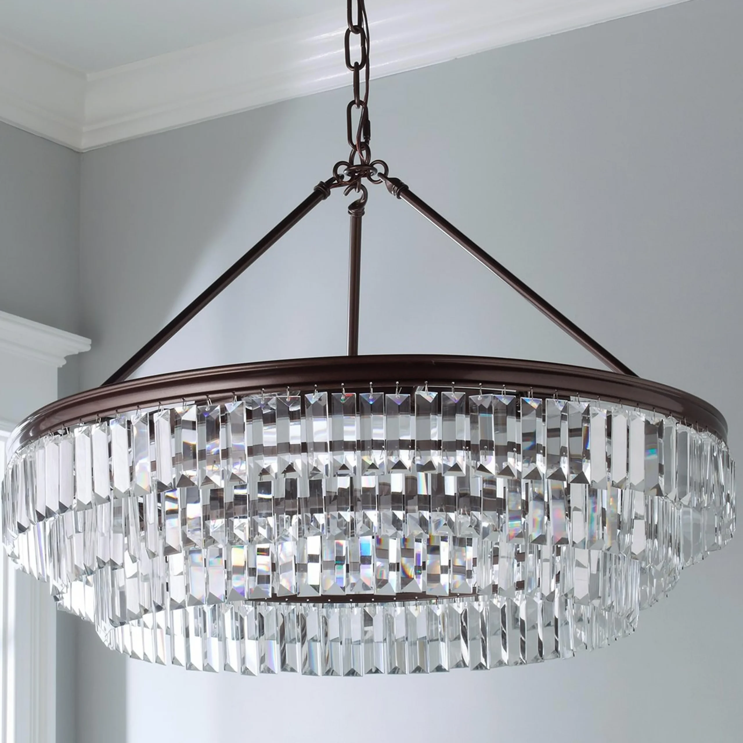 Faceted Glass Layered Chandelier - 30"