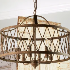 Faded Rustic Drum Cage Chandelier - 6 Light