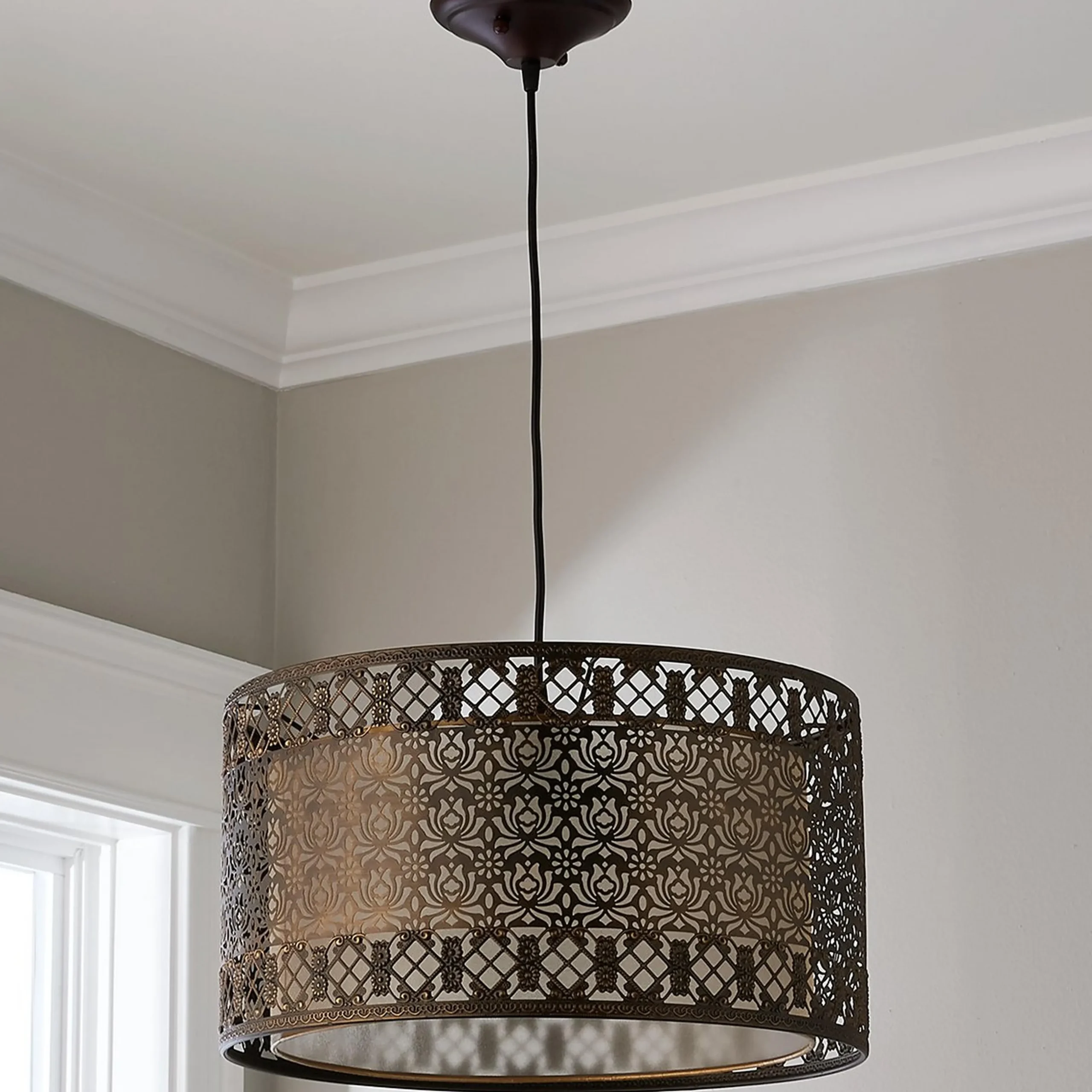 Filigree Lotus Metal Shade Pendant