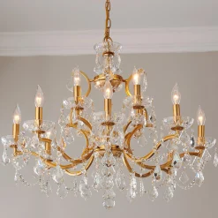 Gold Leaf and Crystal Chandelier - Large