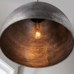 Hammered Steel Oversized Dome Pendant