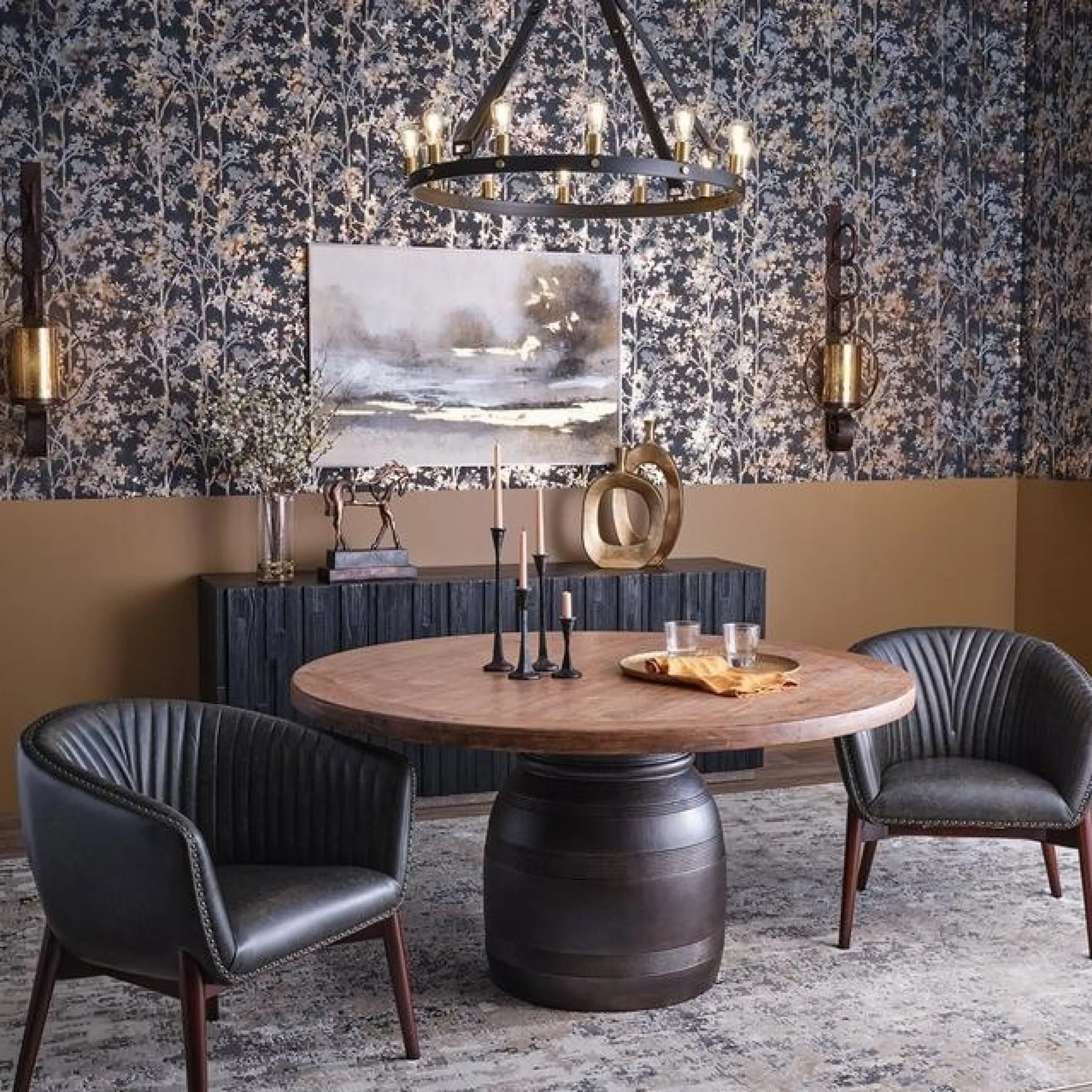 Leather Strap Mixed Metals Chandelier - 12-Light