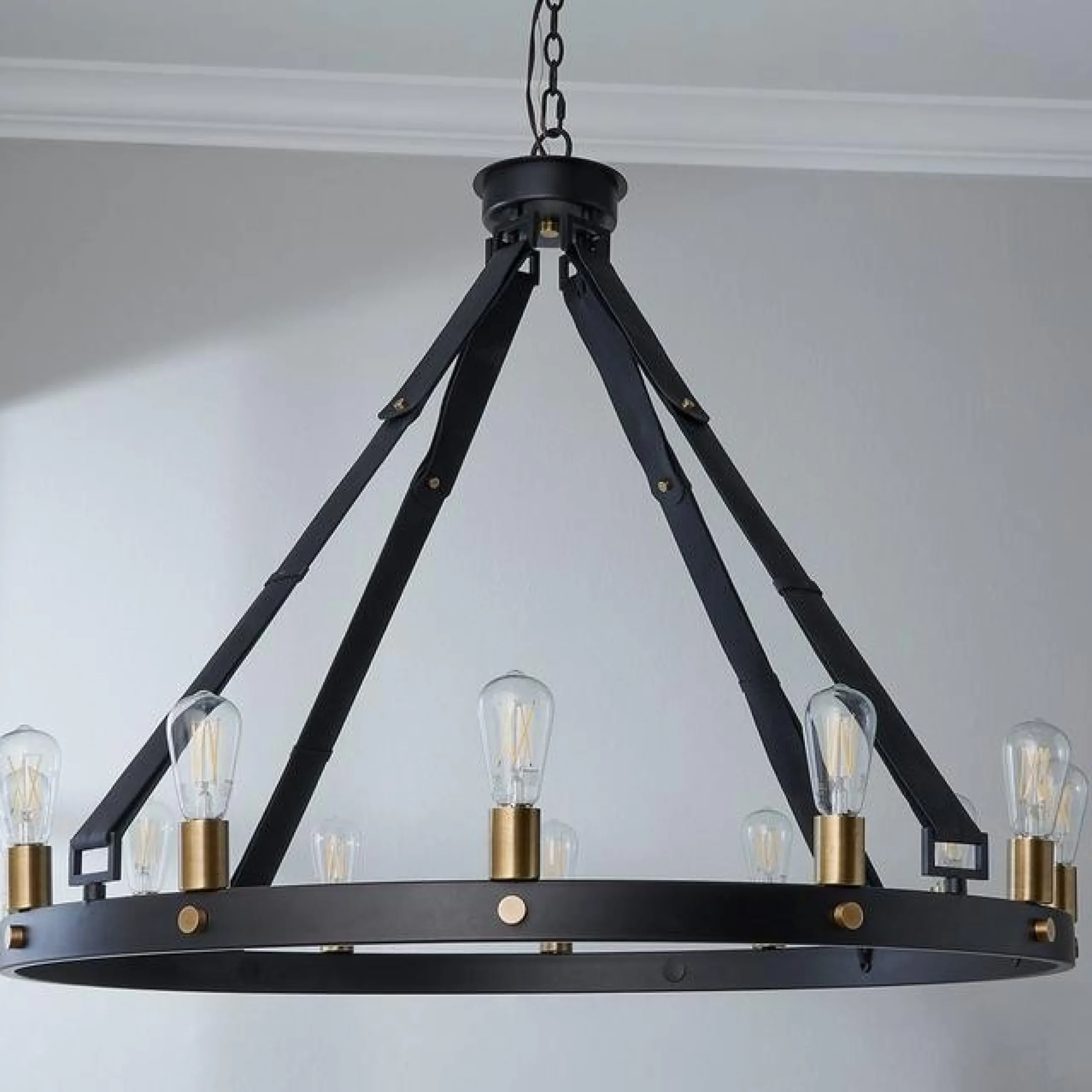Leather Strap Mixed Metals Chandelier - 12-Light