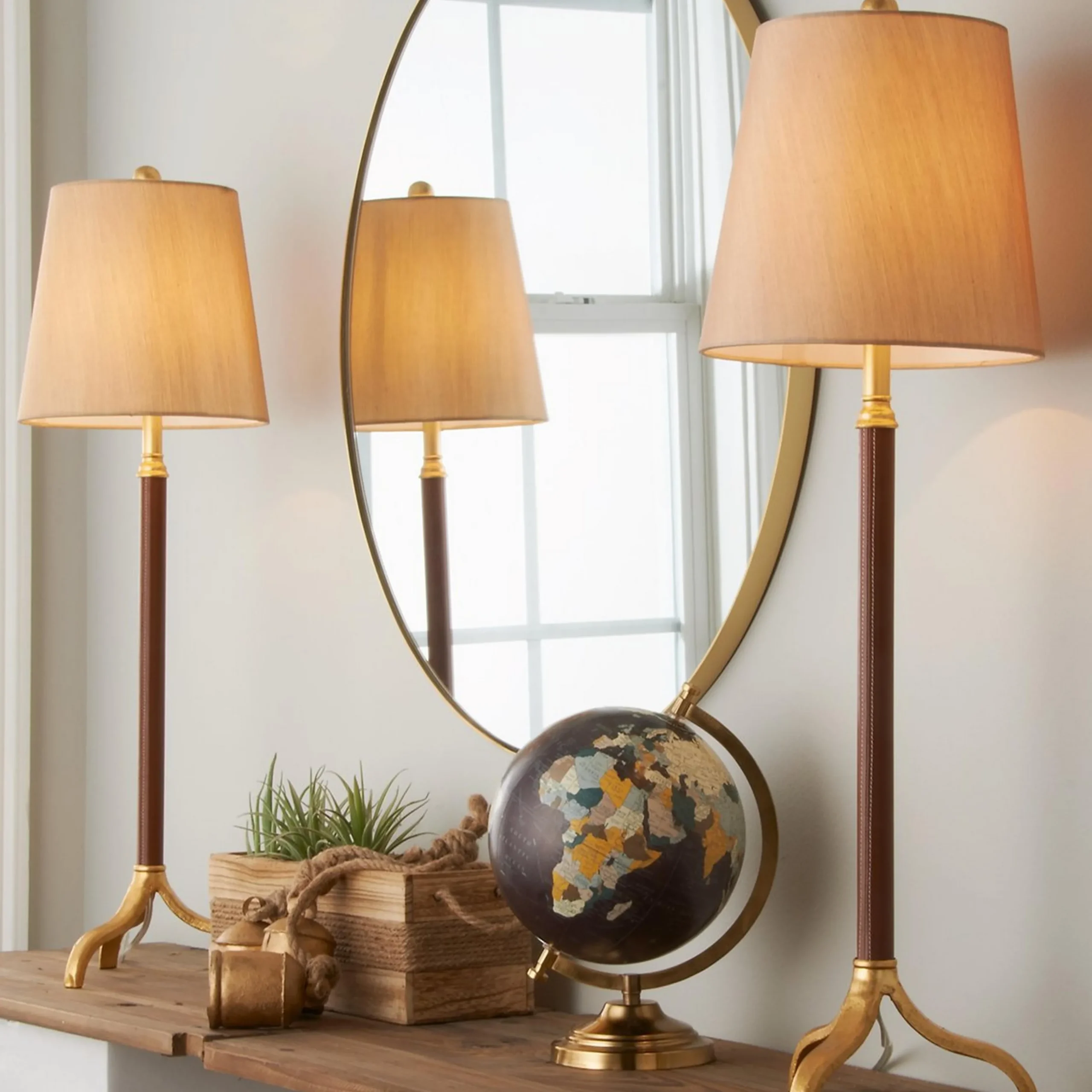 Leather Wrapped Table Lamp - Set of 2