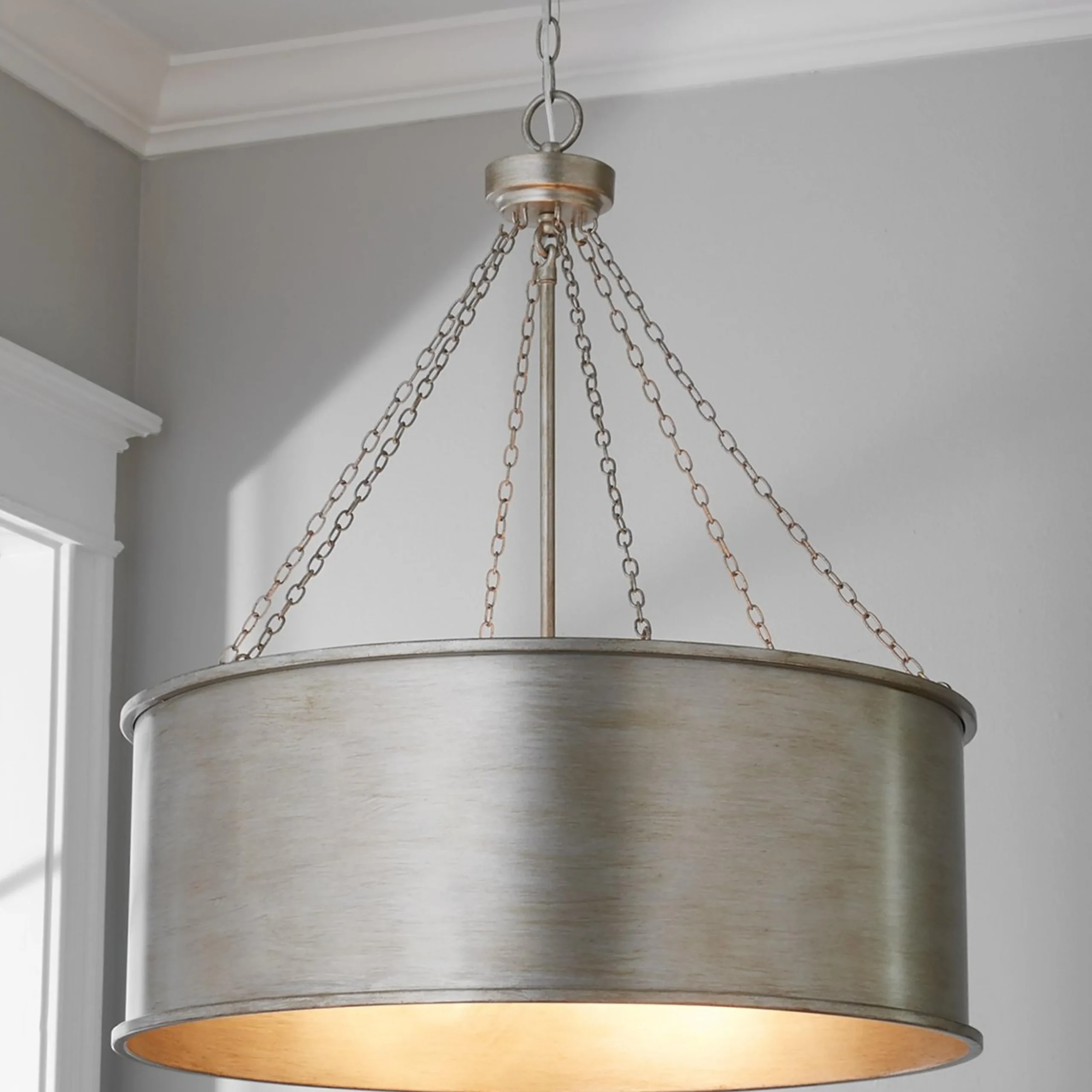 Luxe Patina Metal Drum Shade Pendant - Large