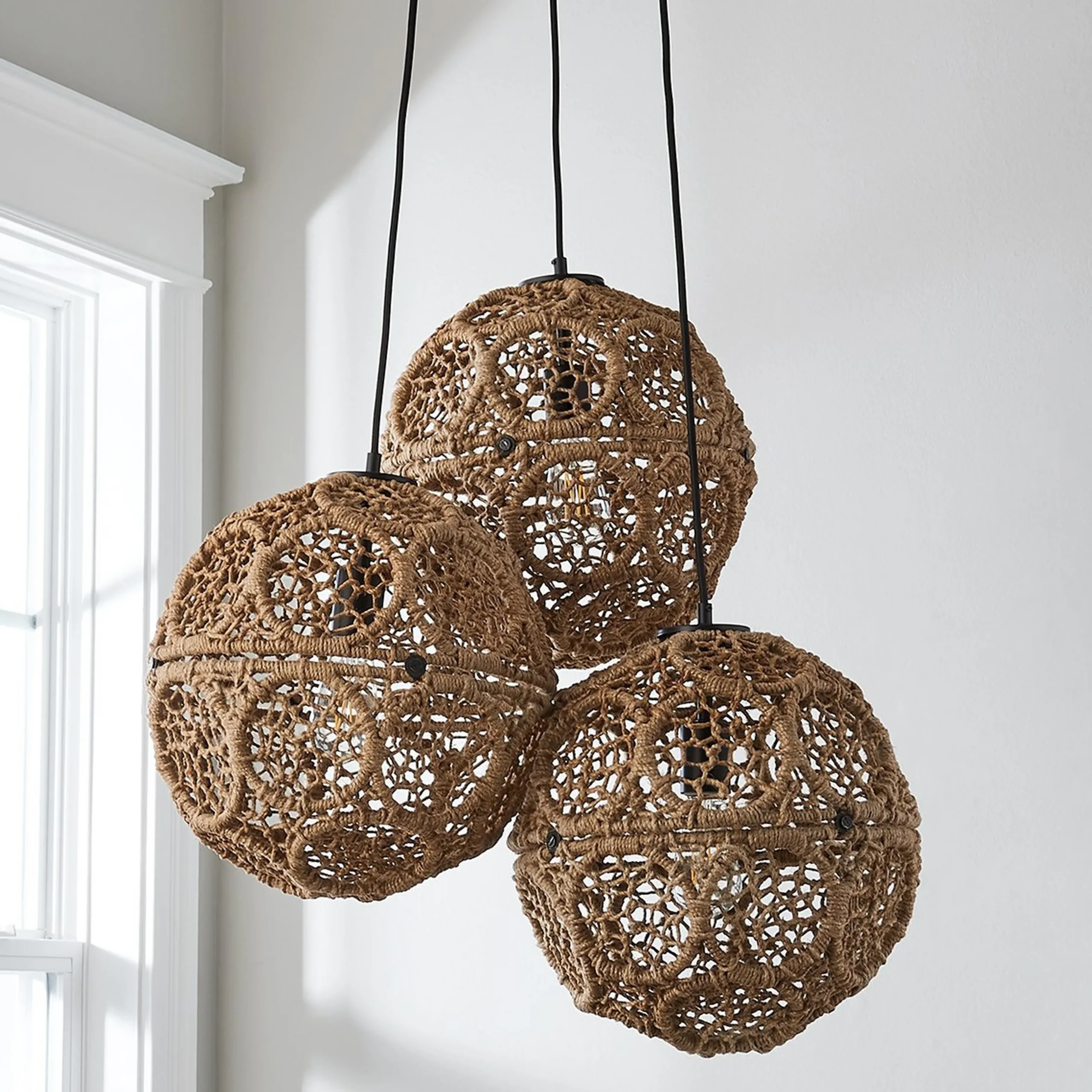 Macrame Jute Sphere Cluster Chandelier