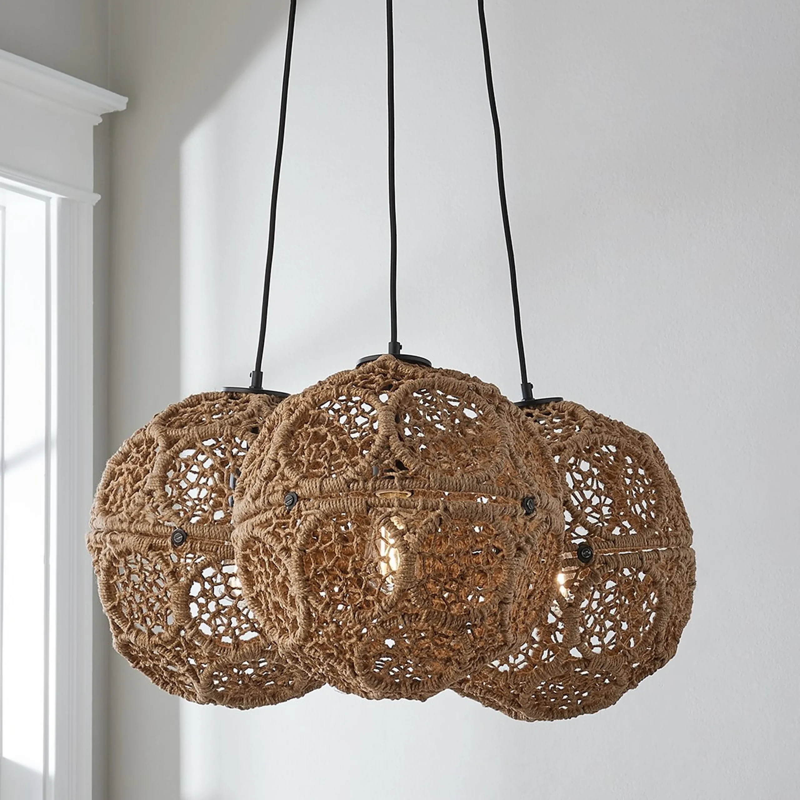 Macrame Jute Sphere Cluster Chandelier