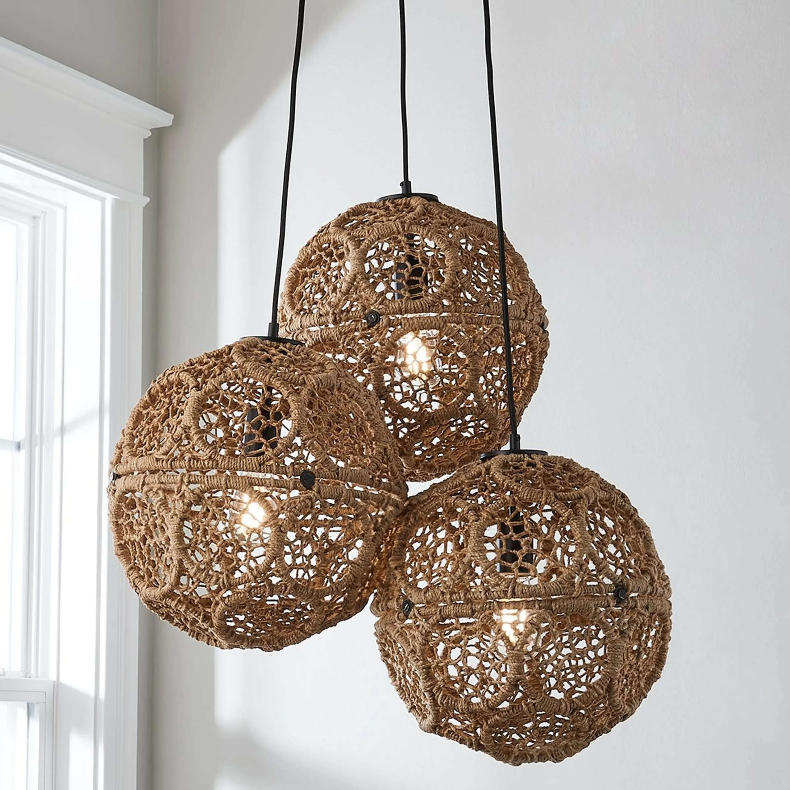 Macrame Jute Sphere Cluster Chandelier