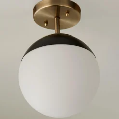 Mid-Century Opal Globe Semi-Flush Ceiling Light