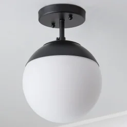 Mid-Century Opal Globe Semi-Flush Ceiling Light