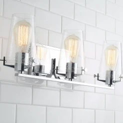 Modern Industrial Seeded Glass Vanity Light - 3 Light