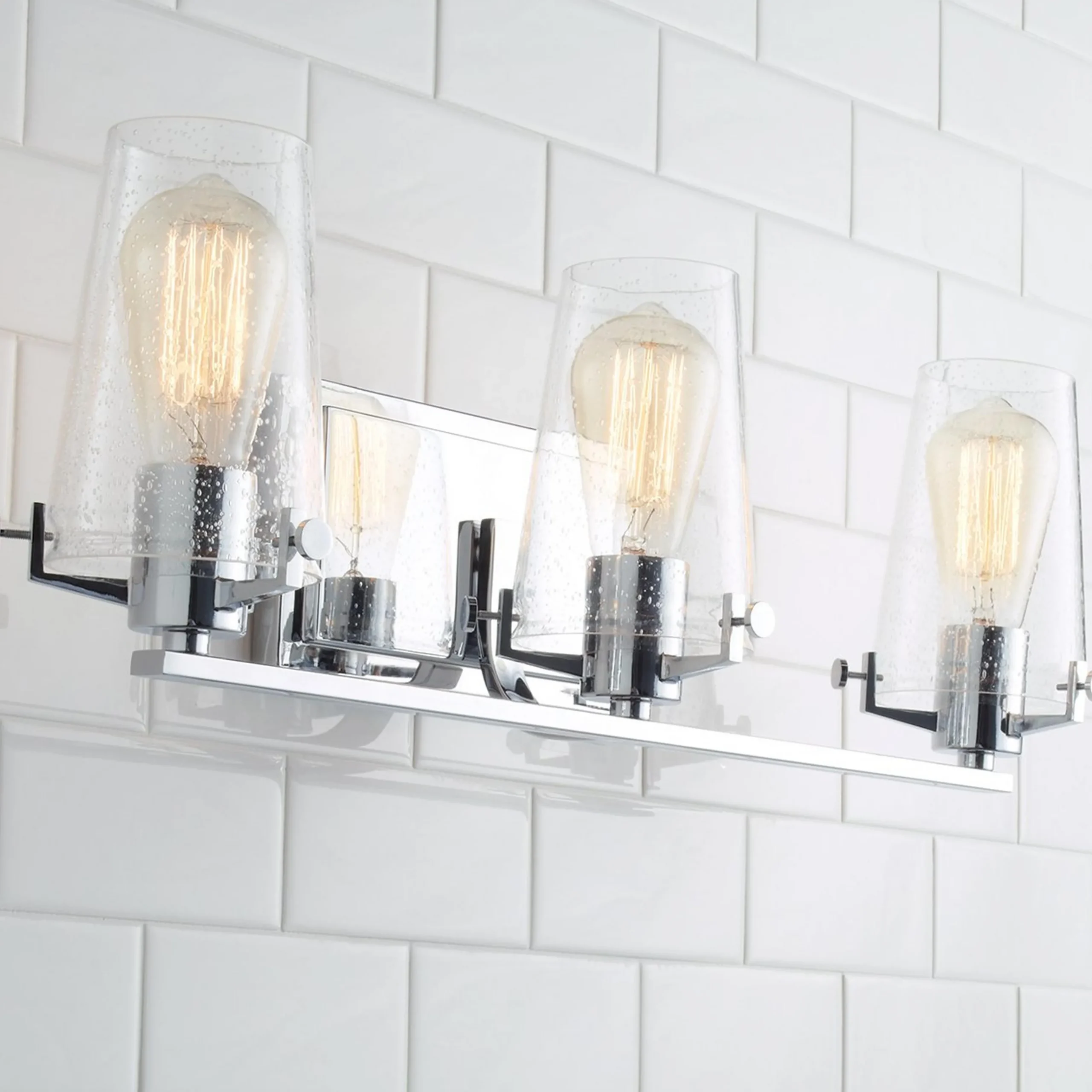 Modern Industrial Seeded Glass Vanity Light - 3 Light