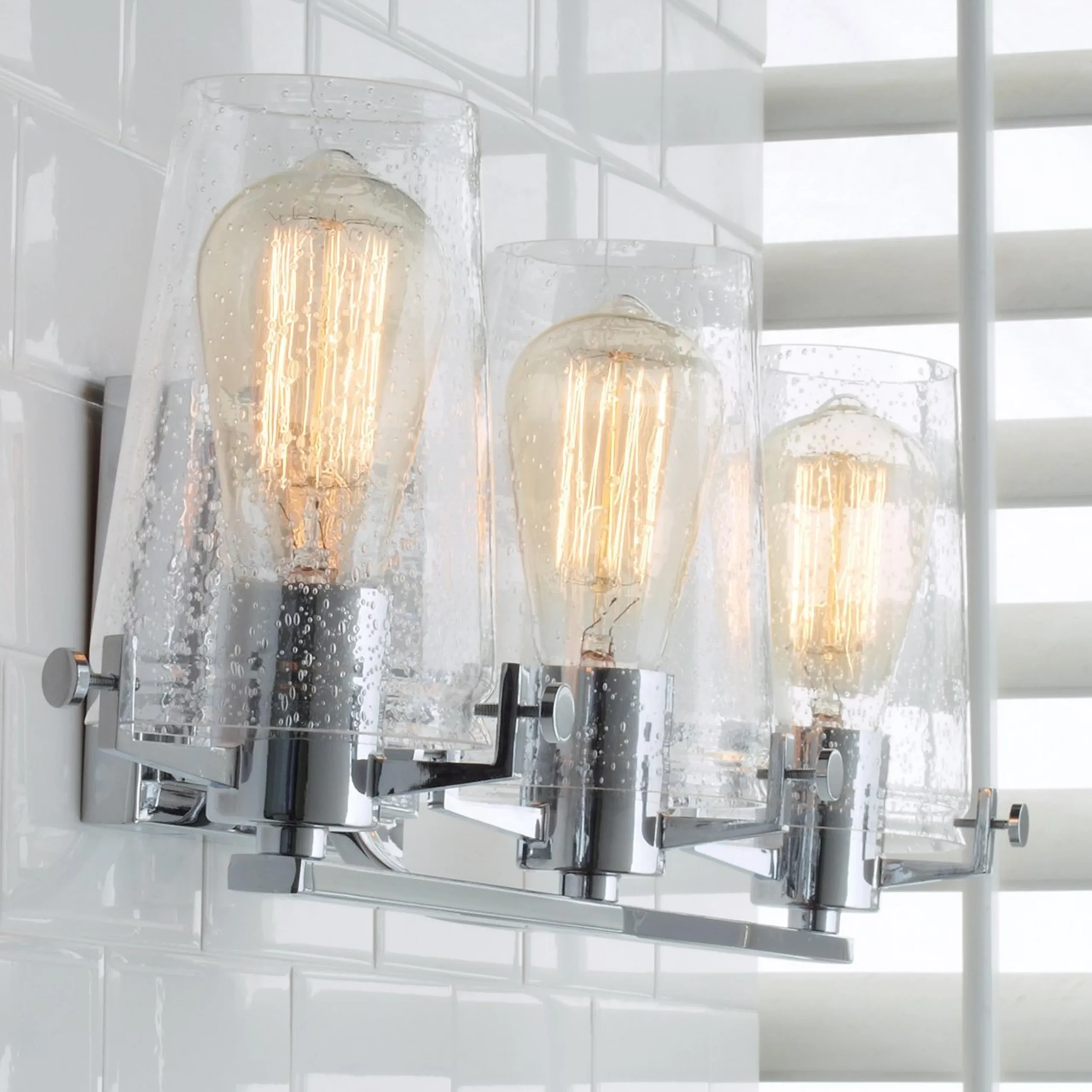 Modern Industrial Seeded Glass Vanity Light - 3 Light