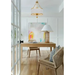 Olive Leaf Drum Shade Chandelier - 3 Light
