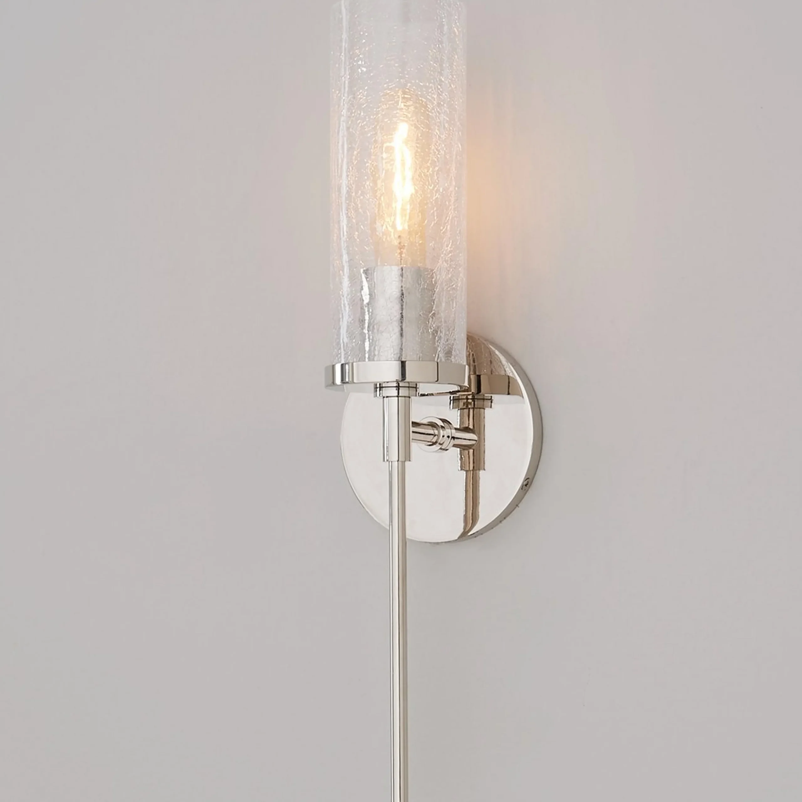Pencil Arm and Crackle Glass Sconce