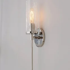 Pencil Arm and Crackle Glass Sconce