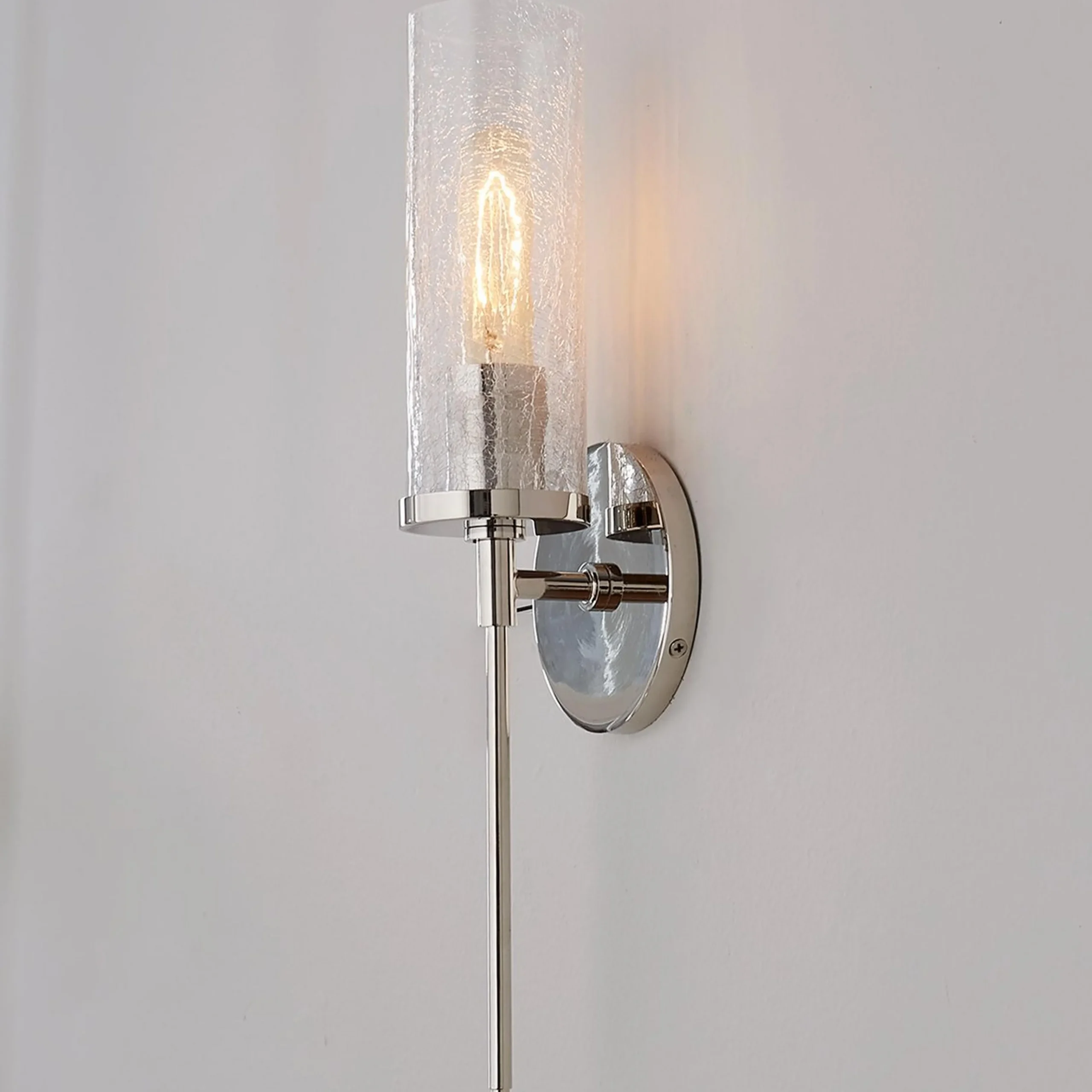 Pencil Arm and Crackle Glass Sconce