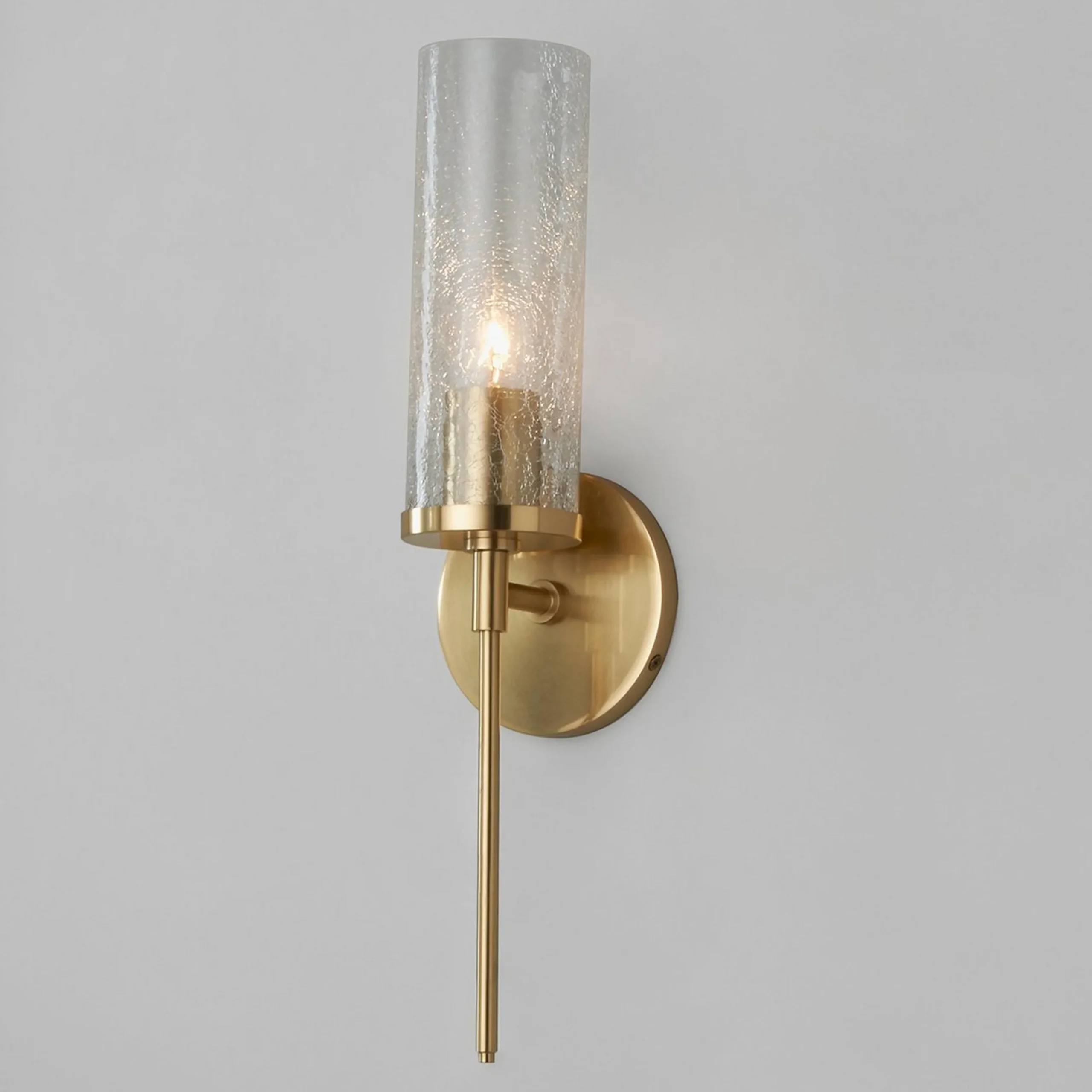 Pencil Arm and Crackle Glass Sconce