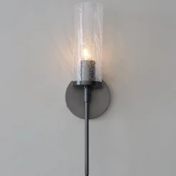 Pencil Arm and Crackle Glass Sconce