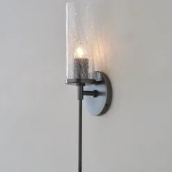 Pencil Arm and Crackle Glass Sconce