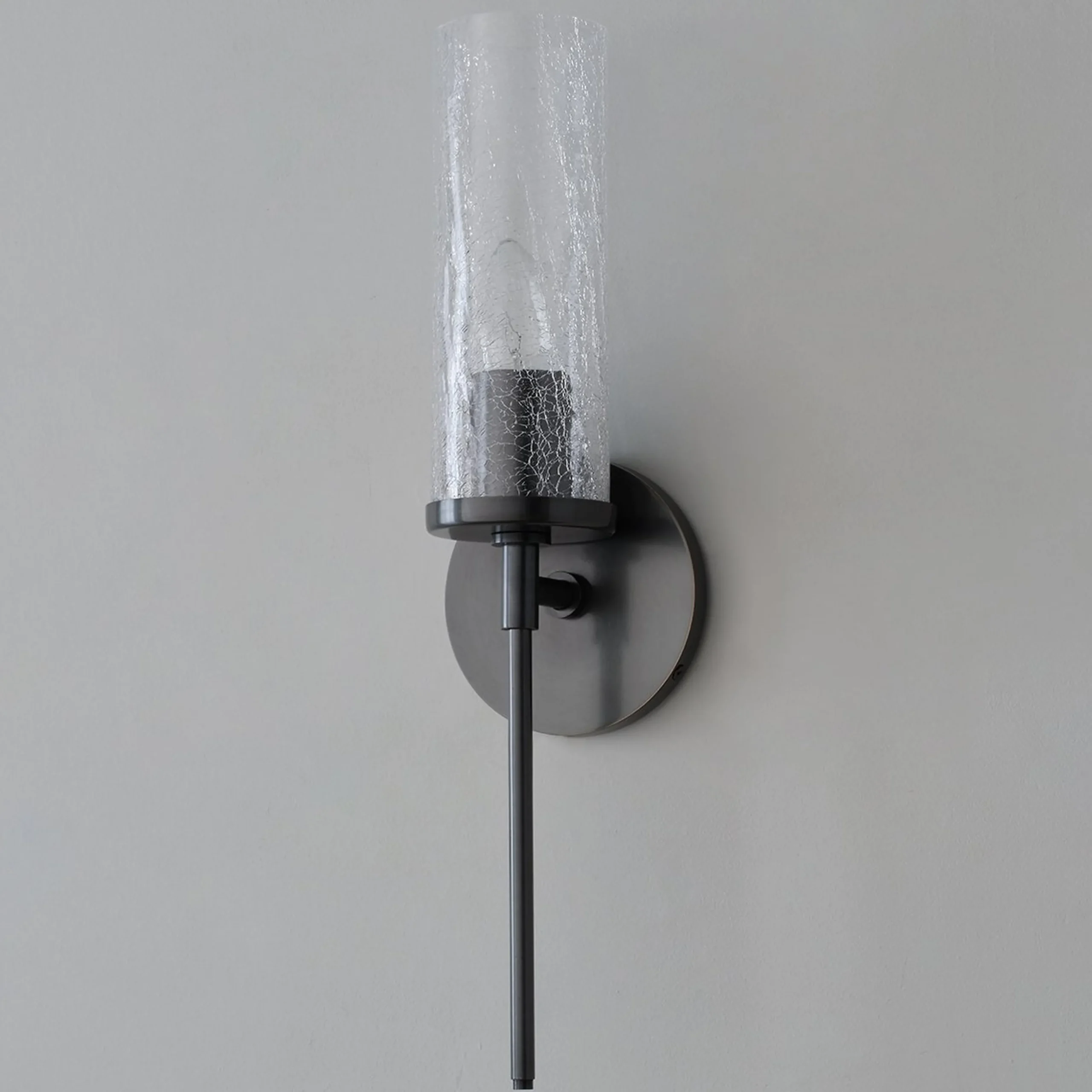 Pencil Arm and Crackle Glass Sconce