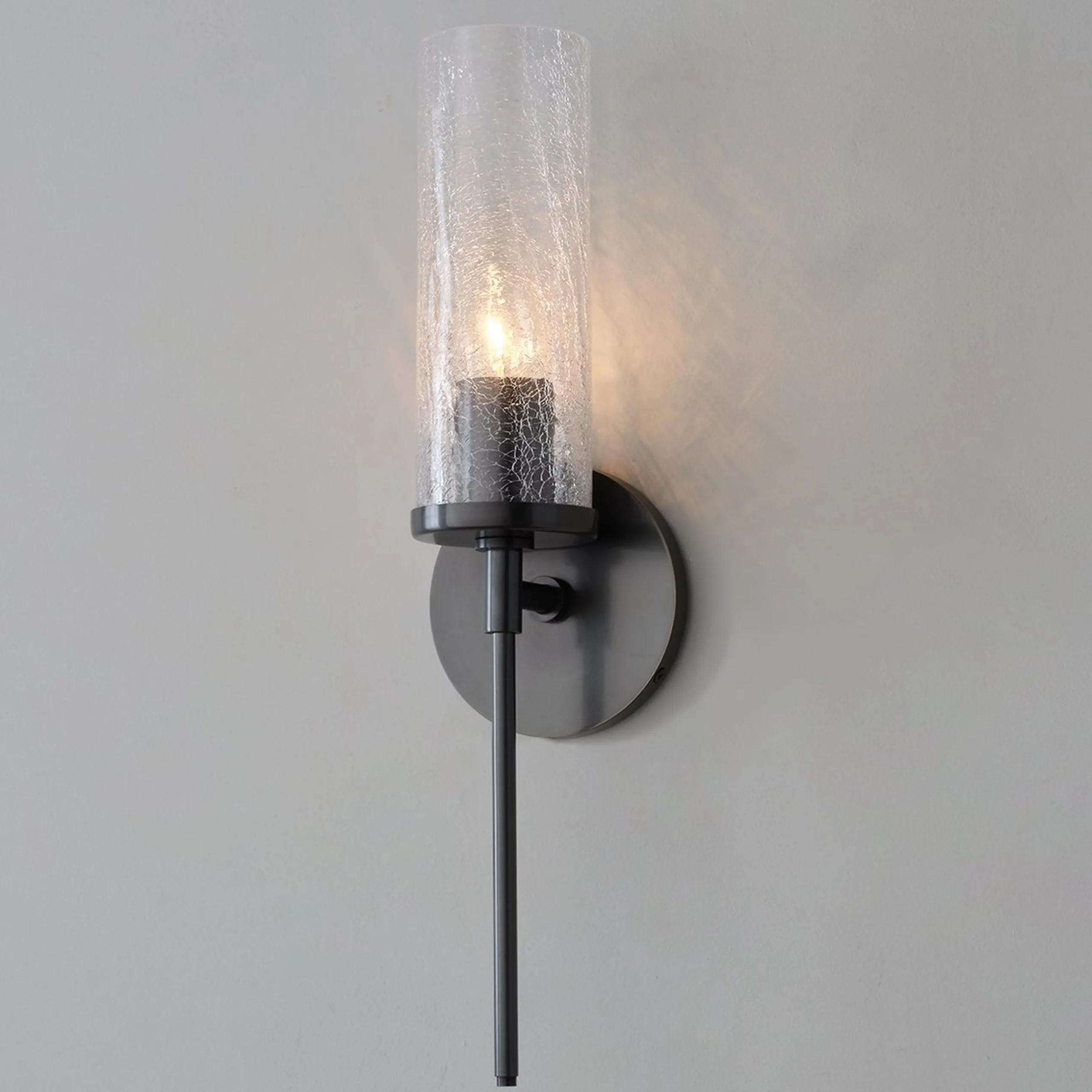 Pencil Arm and Crackle Glass Sconce