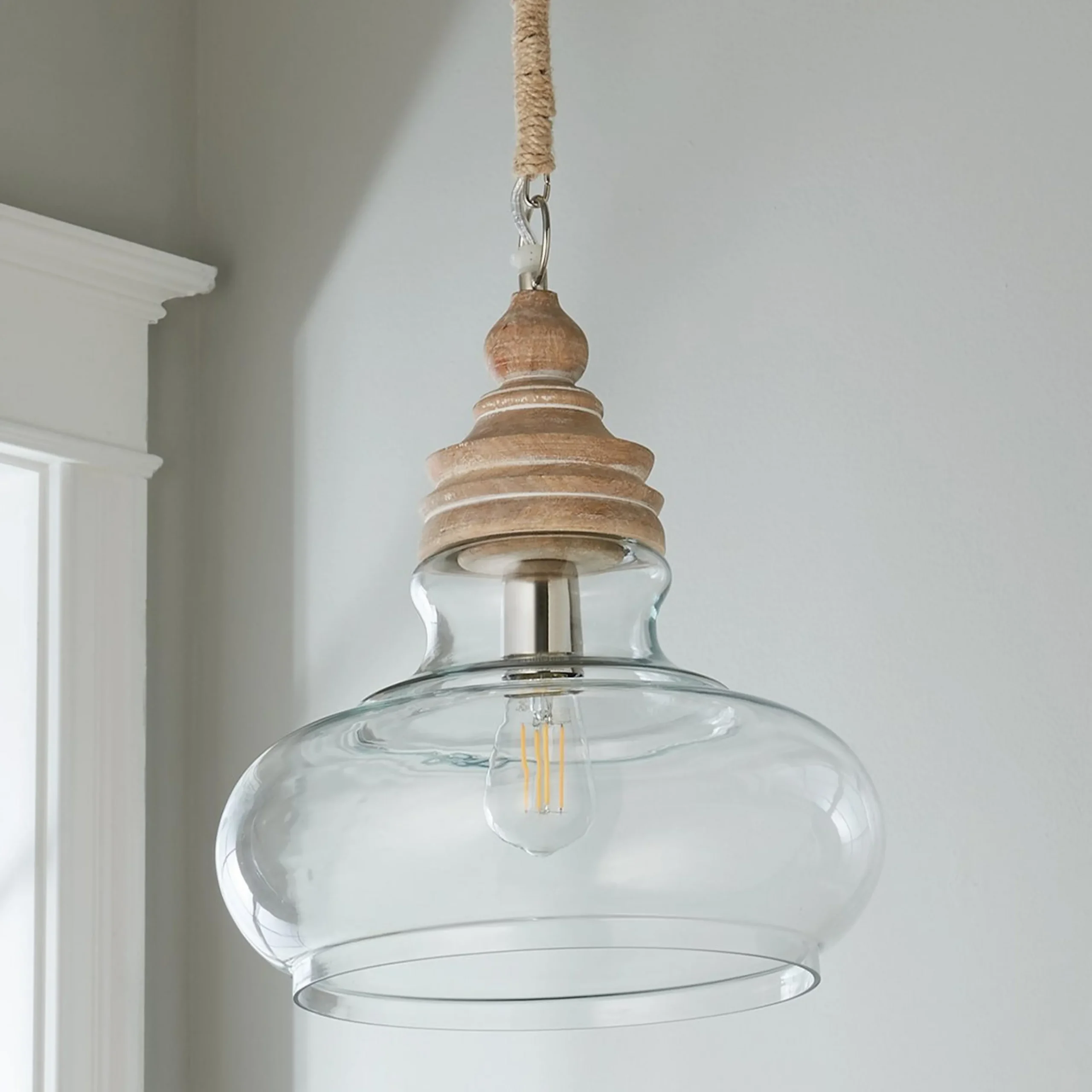 Pickled Wood and Clear Glass Pendant - Barbour Glass