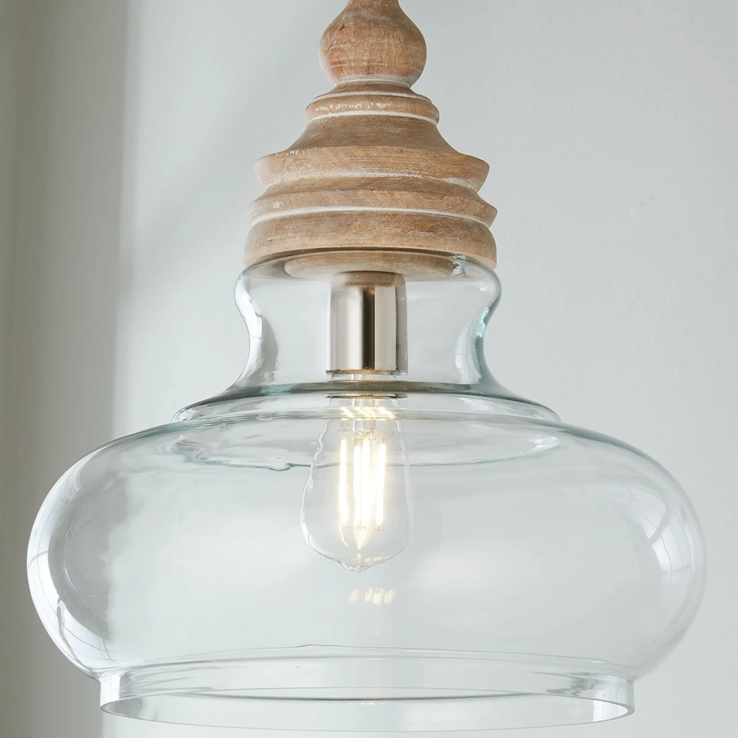 Pickled Wood and Clear Glass Pendant - Barbour Glass
