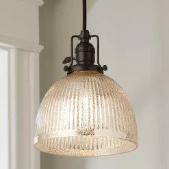 Ribbed Dome Mercury Glass Shade Pendant Light