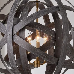 Rustic Metal Strap Globe Lantern - Double 3 Light
