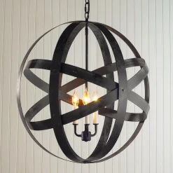 Rustic Metal Strap Globe Lantern - Large 3 Light