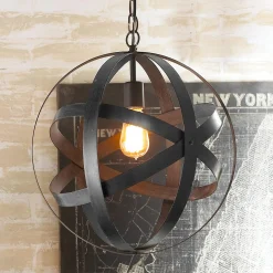 Rustic Metal Strap Globe Lantern - Small 1 Light