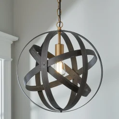 Rustic Metal Strap Globe Lantern - Small 1 Light