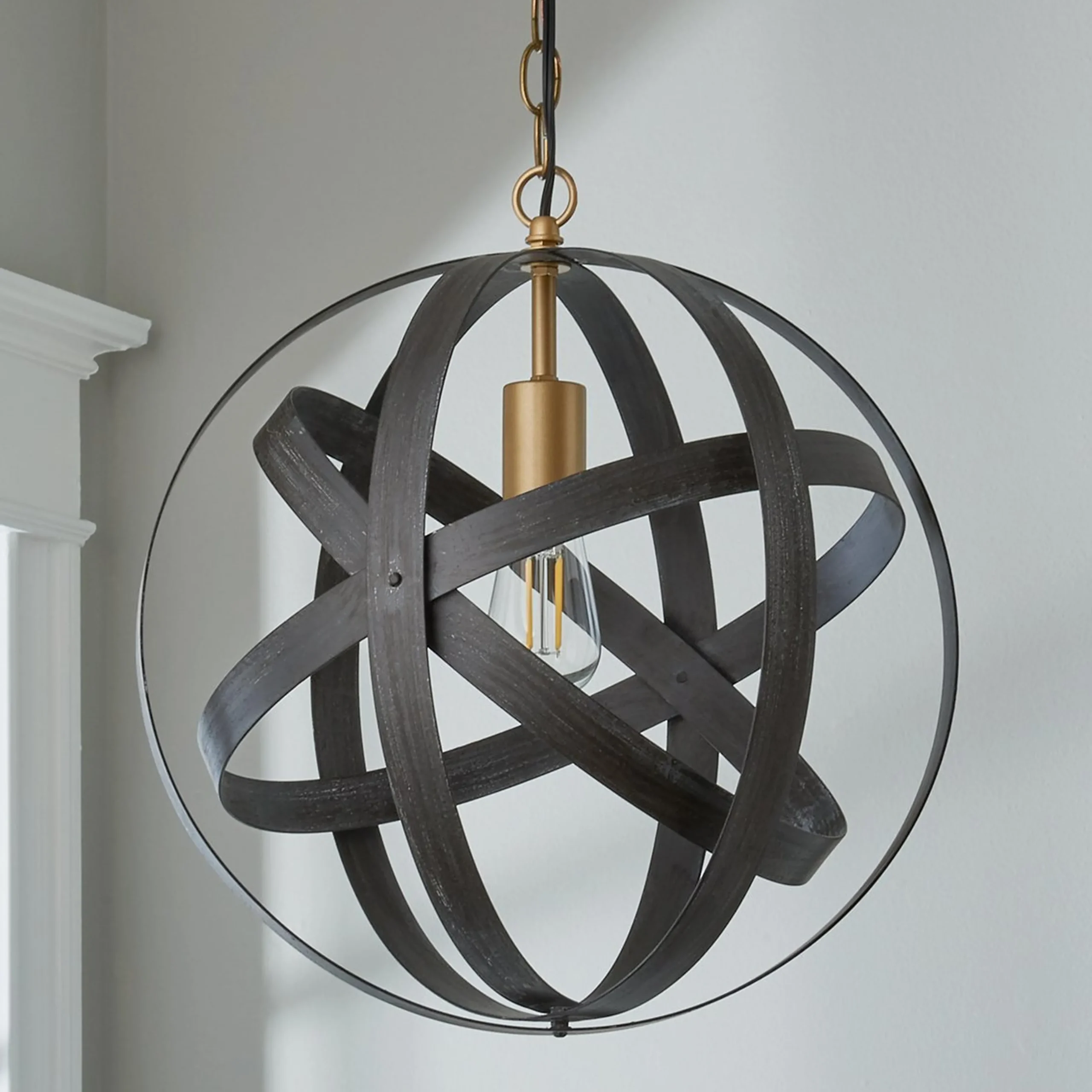Rustic Metal Strap Globe Lantern - Small 1 Light