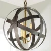 Rustic Metal Strap Globe Lantern - Medium 3 Light