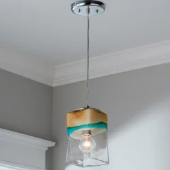 Sand and Turquoise Square Pendant Light - Small