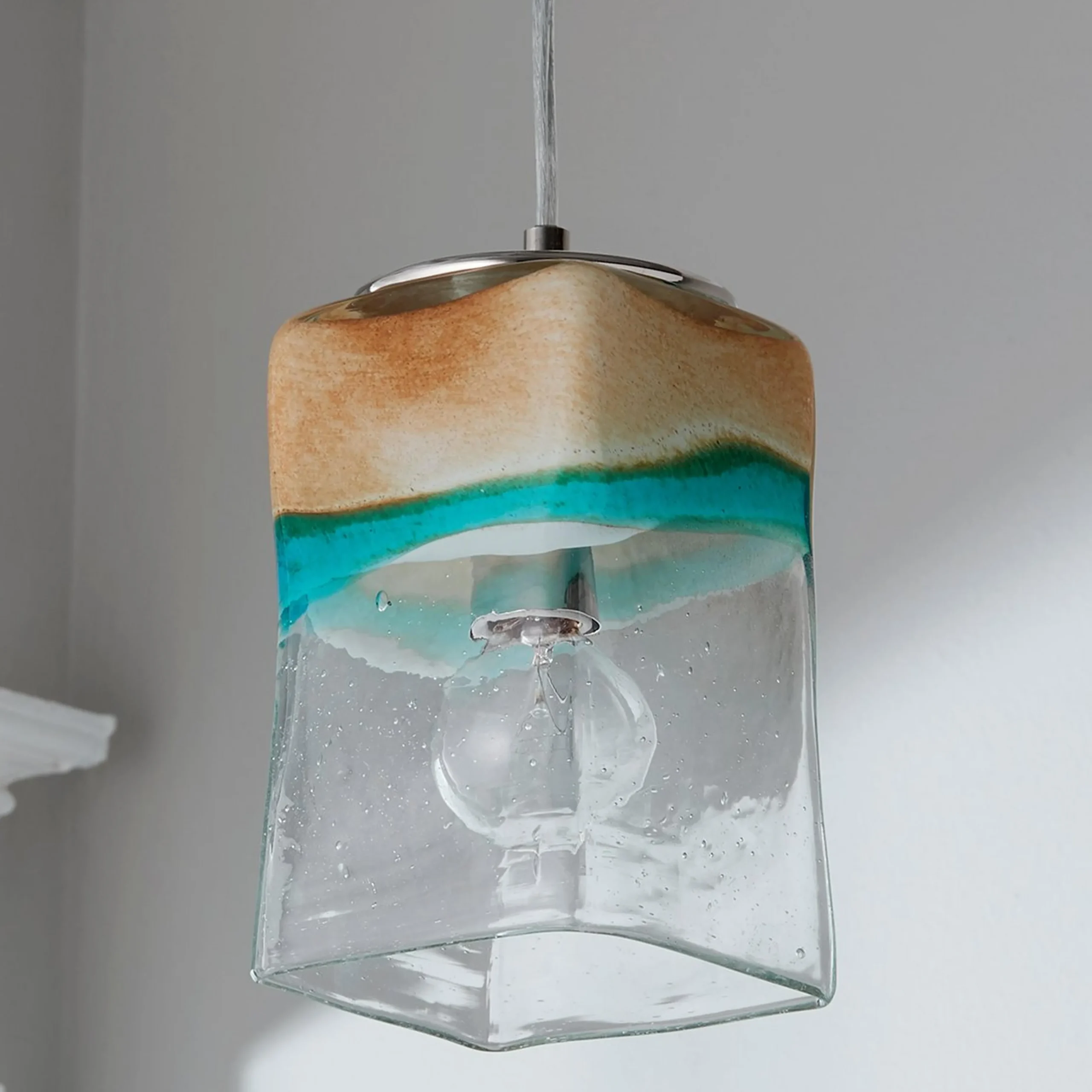 Sand and Turquoise Square Pendant Light - Small