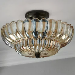 Scalloped Amber Glass Semi-Flush Ceiling Light - Large