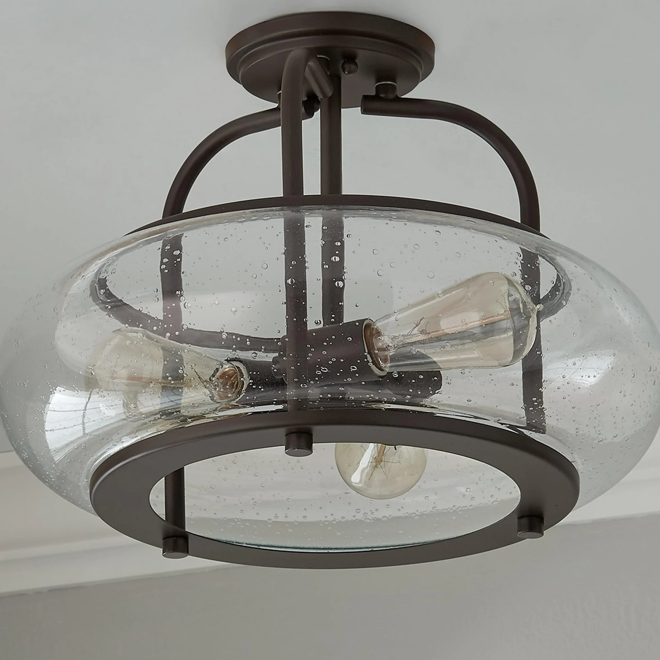 Seeded Globe Vintage Semi-Flush Ceiling Light - Large